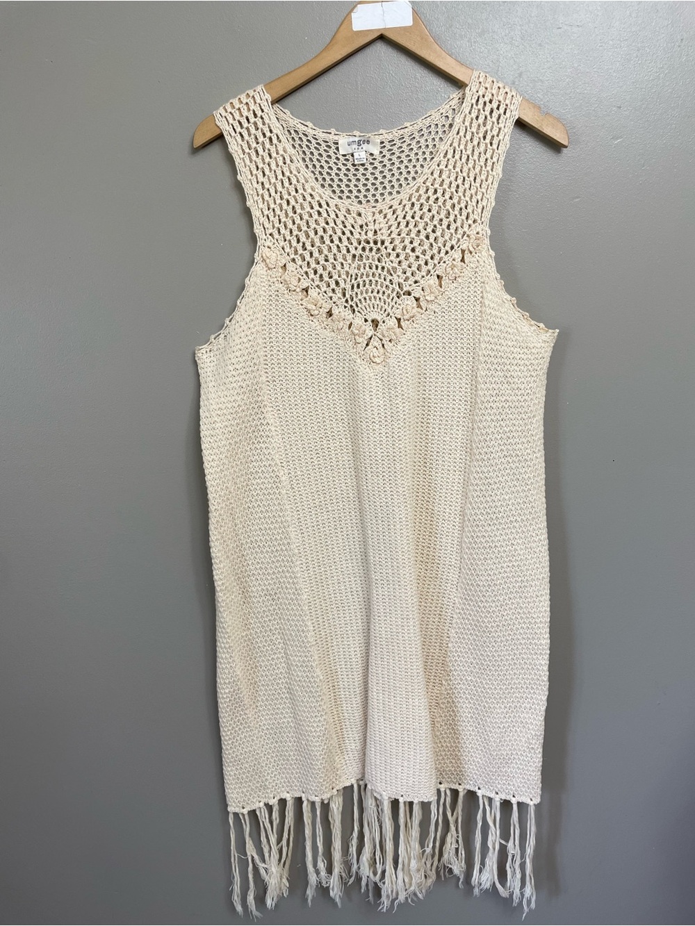 Umgee  Crochet open Knit Tunic Top or mini dress Size Large festival boho